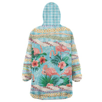 Flamingo Hawaii Summer Wearable Blanket Hoodie Hawaiian Lei Pakala Motifs Tropical Style