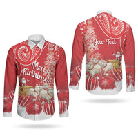 New Zealand Christmas In July Personalised Couples Matching Long Sleeve Bodycon Dress and Long Sleeve Button Shirt Funny Santa Sheep Meri Kirihimete Red LT14 - Polynesian Pride