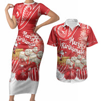 New Zealand Christmas In July Personalised Couples Matching Short Sleeve Bodycon Dress and Hawaiian Shirt Funny Santa Sheep Meri Kirihimete Red LT14 Red - Polynesian Pride