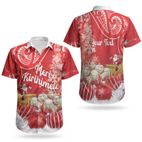 New Zealand Christmas In July Personalised Couples Matching Short Sleeve Bodycon Dress and Hawaiian Shirt Funny Santa Sheep Meri Kirihimete Red LT14 - Polynesian Pride