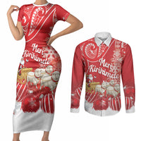 New Zealand Christmas In July Personalised Couples Matching Short Sleeve Bodycon Dress and Long Sleeve Button Shirt Funny Santa Sheep Meri Kirihimete Red LT14 Red - Polynesian Pride