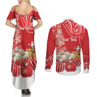 New Zealand Christmas In July Personalised Couples Matching Summer Maxi Dress and Long Sleeve Button Shirt Funny Santa Sheep Meri Kirihimete Red