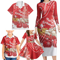 New Zealand Christmas In July Personalised Family Matching Long Sleeve Bodycon Dress and Hawaiian Shirt Funny Santa Sheep Meri Kirihimete Red LT14 - Polynesian Pride
