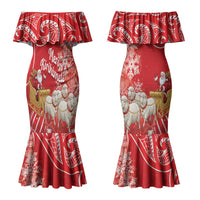 New Zealand Christmas In July Personalised Family Matching Mermaid Dress and Hawaiian Shirt Funny Santa Sheep Meri Kirihimete Red LT14 Mom's Dress Red - Polynesian Pride