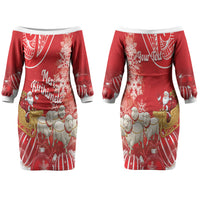 New Zealand Christmas In July Personalised Family Matching Off The Shoulder Long Sleeve Dress and Hawaiian Shirt Funny Santa Sheep Meri Kirihimete Red LT14 Mom's Dress Red - Polynesian Pride