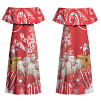 New Zealand Christmas In July Personalised Family Matching Off Shoulder Maxi Dress and Hawaiian Shirt Funny Santa Sheep Meri Kirihimete Red LT14 Mom's Dress Red - Polynesian Pride