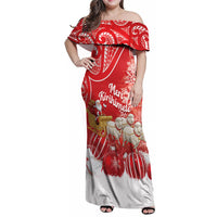 New Zealand Christmas In July Personalised Family Matching Off Shoulder Maxi Dress and Hawaiian Shirt Funny Santa Sheep Meri Kirihimete Red