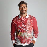New Zealand Christmas In July Personalised Long Sleeve Polo Shirt Funny Santa Sheep Meri Kirihimete Red