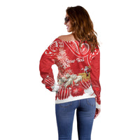 New Zealand Christmas In July Personalised Off Shoulder Sweater Funny Santa Sheep Meri Kirihimete Red