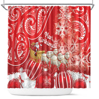 New Zealand Christmas In July Shower Curtain Funny Santa Sheep Meri Kirihimete Red