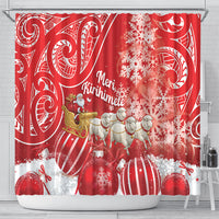 New Zealand Christmas In July Shower Curtain Funny Santa Sheep Meri Kirihimete Red