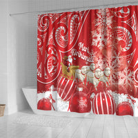 New Zealand Christmas In July Shower Curtain Funny Santa Sheep Meri Kirihimete Red