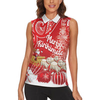 New Zealand Christmas In July Personalised Women Sleeveless Polo Shirt Funny Santa Sheep Meri Kirihimete Red