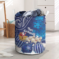 New Zealand Christmas In July Laundry Basket Funny Santa Sheep Meri Kirihimete Blue