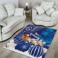 New Zealand Christmas In July Area Rug Funny Santa Sheep Meri Kirihimete Blue