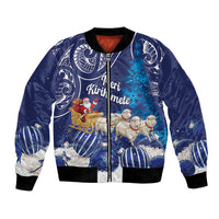 New Zealand Christmas In July Personalised Bomber Jacket Funny Santa Sheep Meri Kirihimete Blue