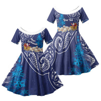 New Zealand Christmas In July Personalised Family Matching Long Sleeve Bodycon Dress and Hawaiian Shirt Funny Santa Sheep Meri Kirihimete Blue LT14 Daughter's Dress Blue - Polynesian Pride