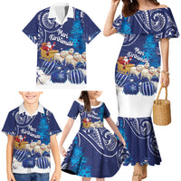New Zealand Christmas In July Personalised Family Matching Mermaid Dress and Hawaiian Shirt Funny Santa Sheep Meri Kirihimete Blue