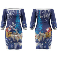 New Zealand Christmas In July Personalised Family Matching Off The Shoulder Long Sleeve Dress and Hawaiian Shirt Funny Santa Sheep Meri Kirihimete Blue LT14 Mom's Dress Blue - Polynesian Pride