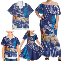 New Zealand Christmas In July Personalised Family Matching Off Shoulder Maxi Dress and Hawaiian Shirt Funny Santa Sheep Meri Kirihimete Blue LT14 - Polynesian Pride