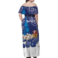 New Zealand Christmas In July Personalised Family Matching Off Shoulder Maxi Dress and Hawaiian Shirt Funny Santa Sheep Meri Kirihimete Blue