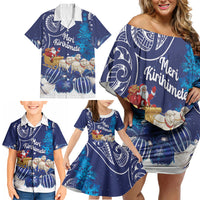 New Zealand Christmas In July Personalised Family Matching Off Shoulder Short Dress and Hawaiian Shirt Funny Santa Sheep Meri Kirihimete Blue LT14 - Polynesian Pride