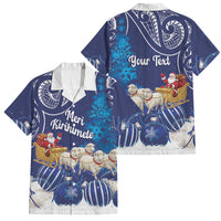 New Zealand Christmas In July Personalised Family Matching Off Shoulder Short Dress and Hawaiian Shirt Funny Santa Sheep Meri Kirihimete Blue LT14 Dad's Shirt - Short Sleeve Blue - Polynesian Pride