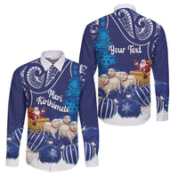 New Zealand Christmas In July Personalised Family Matching Off Shoulder Short Dress and Hawaiian Shirt Funny Santa Sheep Meri Kirihimete Blue LT14 Dad's Shirt - Long Sleeve Blue - Polynesian Pride