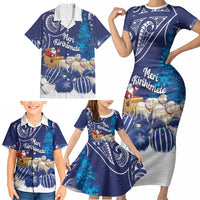New Zealand Christmas In July Personalised Family Matching Short Sleeve Bodycon Dress and Hawaiian Shirt Funny Santa Sheep Meri Kirihimete Blue LT14 - Polynesian Pride