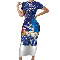 New Zealand Christmas In July Personalised Family Matching Short Sleeve Bodycon Dress and Hawaiian Shirt Funny Santa Sheep Meri Kirihimete Blue