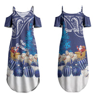 New Zealand Christmas In July Personalised Family Matching Summer Maxi Dress and Hawaiian Shirt Funny Santa Sheep Meri Kirihimete Blue LT14 Mom's Dress Blue - Polynesian Pride