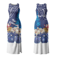 New Zealand Christmas In July Personalised Family Matching Tank Maxi Dress and Hawaiian Shirt Funny Santa Sheep Meri Kirihimete Blue LT14 Mom's Dress Blue - Polynesian Pride