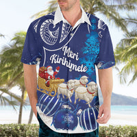 New Zealand Christmas In July Personalised Hawaiian Shirt Funny Santa Sheep Meri Kirihimete Blue