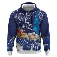 New Zealand Christmas In July Personalised Hoodie Funny Santa Sheep Meri Kirihimete Blue