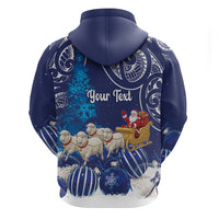 New Zealand Christmas In July Personalised Hoodie Funny Santa Sheep Meri Kirihimete Blue