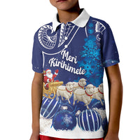 New Zealand Christmas In July Personalised Kid Polo Shirt Funny Santa Sheep Meri Kirihimete Blue