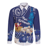 New Zealand Christmas In July Personalised Long Sleeve Button Shirt Funny Santa Sheep Meri Kirihimete Blue LT14 Unisex Blue - Polynesian Pride