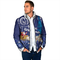 New Zealand Christmas In July Personalised Padded Jacket Funny Santa Sheep Meri Kirihimete Blue