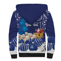 New Zealand Christmas In July Personalised Sherpa Hoodie Funny Santa Sheep Meri Kirihimete Blue