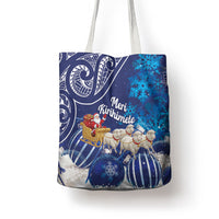 New Zealand Christmas In July Tote Bag Funny Santa Sheep Meri Kirihimete Blue