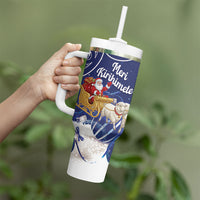 New Zealand Christmas In July Personalised Tumbler With Handle Funny Santa Sheep Meri Kirihimete Blue
