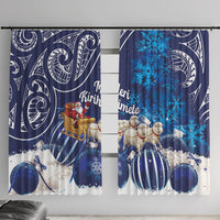 New Zealand Christmas In July Window Curtain Funny Santa Sheep Meri Kirihimete Blue