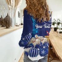 New Zealand Christmas In July Personalised Women Casual Shirt Funny Santa Sheep Meri Kirihimete Blue