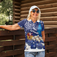 New Zealand Christmas In July Personalised Women Polo Shirt Funny Santa Sheep Meri Kirihimete Blue