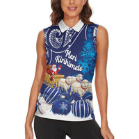 New Zealand Christmas In July Personalised Women Sleeveless Polo Shirt Funny Santa Sheep Meri Kirihimete Blue