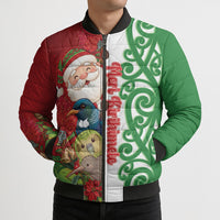 Meri Kirihimete New Zealand Personalised Bomber Puffer Jacket Cute Santa NZ Animals and Pohutukawa