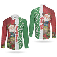 Meri Kirihimete New Zealand Personalised Couples Matching Mermaid Dress and Long Sleeve Button Shirt Cute Santa NZ Animals and Pohutukawa LT14 - Polynesian Pride