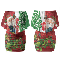 Meri Kirihimete New Zealand Personalised Couples Matching Off Shoulder Short Dress and Hawaiian Shirt Cute Santa NZ Animals and Pohutukawa LT14 - Polynesian Pride