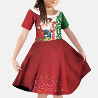 Meri Kirihimete New Zealand Personalised Family Matching Off The Shoulder Long Sleeve Dress and Hawaiian Shirt Cute Santa NZ Animals and Pohutukawa