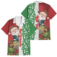Meri Kirihimete New Zealand Personalised Family Matching Short Sleeve Bodycon Dress and Hawaiian Shirt Cute Santa NZ Animals and Pohutukawa LT14 Dad's Shirt - Short Sleeve Red - Polynesian Pride